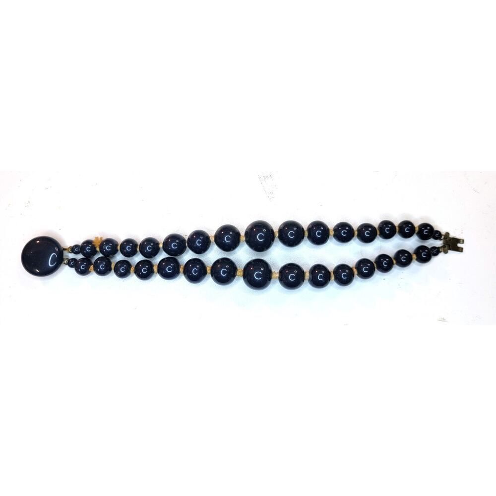 Vintage Blue Glass Bead Bracelet Art Deco Style Estate